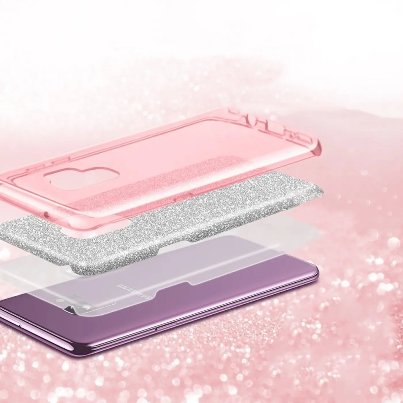 Силиконов кейс bSmart Glitter 3в1 за Samsung Galaxy A17 розов