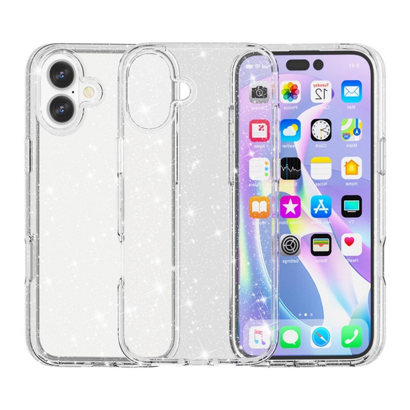 Силиконов кейс Shine 2 mm брокатен, За iPhone 17 (6.3), Прозрачен