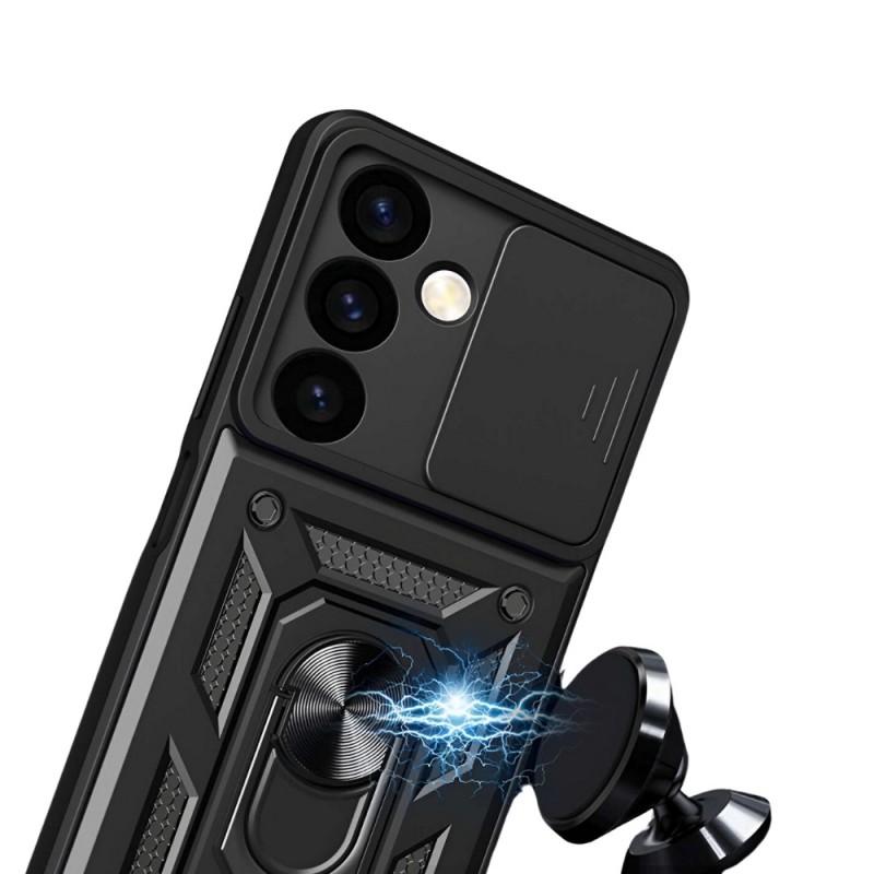 Силиконов твърд кейс bSmart Defender Slide, За Samsung Galaxy S24 FE, Черен