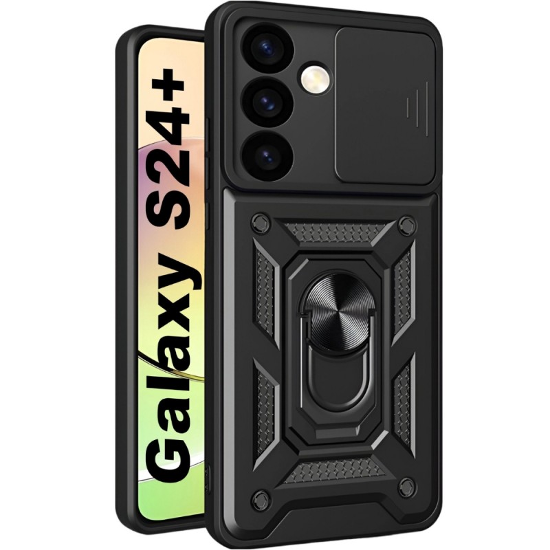 Силиконов твърд кейс bSmart Defender Slide, За Samsung Galaxy S24 Plus (S926B), Черен
