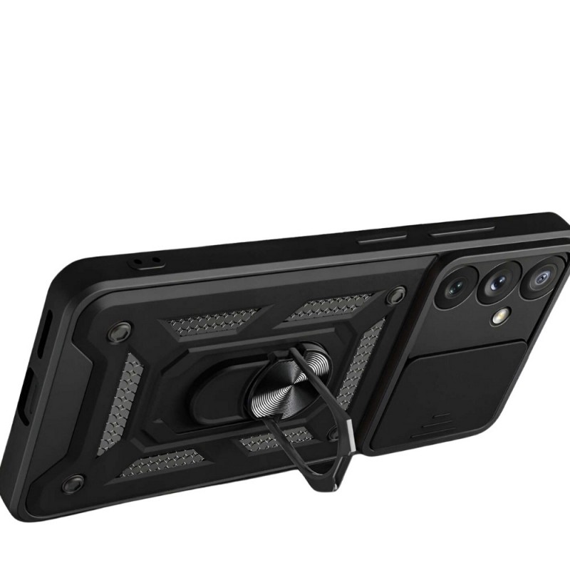 Силиконов твърд кейс bSmart Defender Slide, За Samsung Galaxy S25 FE, Черен