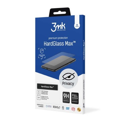Стъклен протектор 3mk HardGlass Max Privacy™ с цяло лепило, За iPhone 14 Pro (6.1), Черен