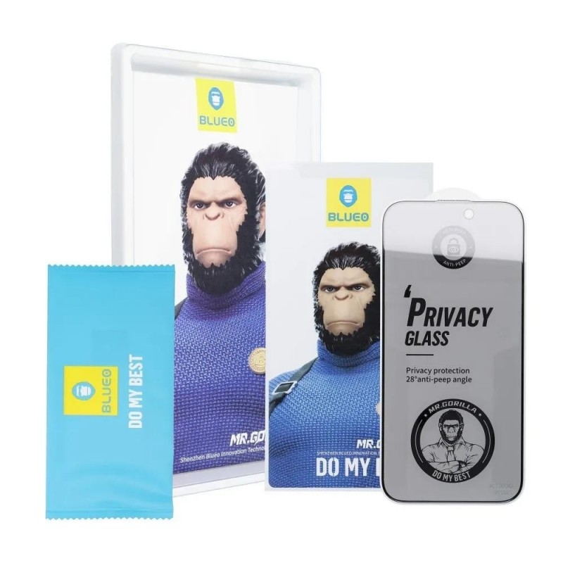 Стъклен протектор Blueo 5D Full Strong Privacy с цяло лепило, За iPhone 17 Pro (6.3), Черен