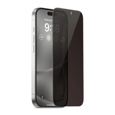 Стъклен протектор MBX 5D Full Privacy с цяло лепило, За iPhone 16 Pro Max (6.9), Черен