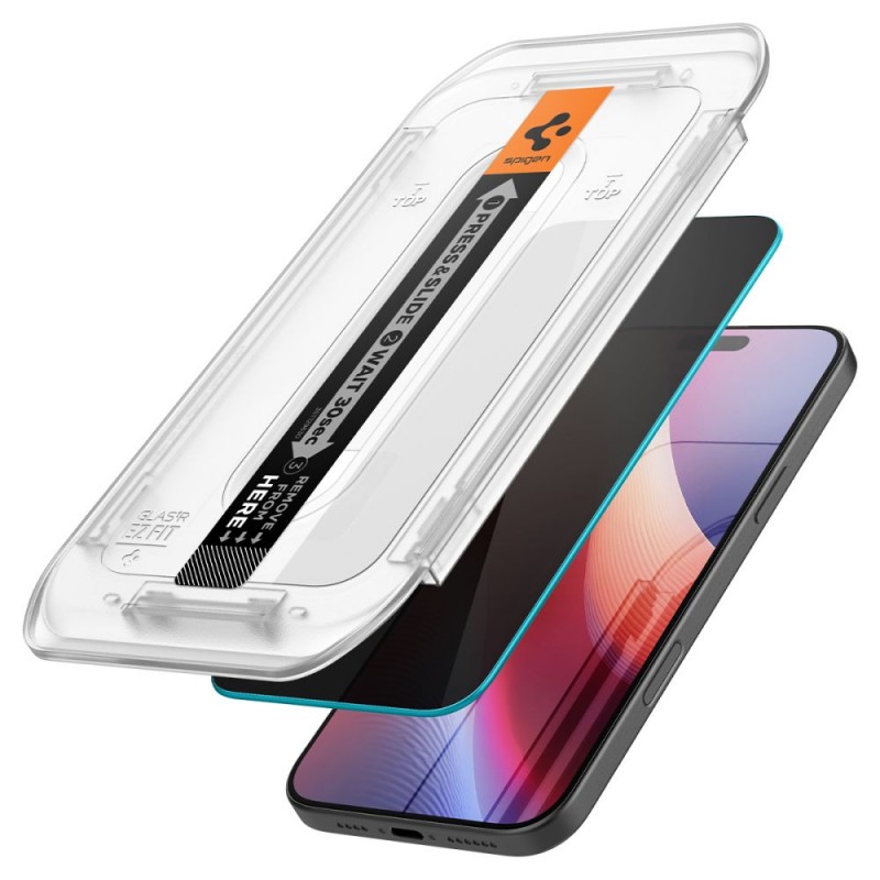 Стъклен протектор Spigen GLAS.tR EZ Fit (Privacy), За iPhone 17/16 Pro Max, Прозрачен