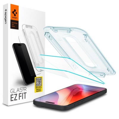 Стъклен протектор Spigen GLAS.tR EZ Fit с цяло лепило, За iPhone 16 / 15, Прозрачен
