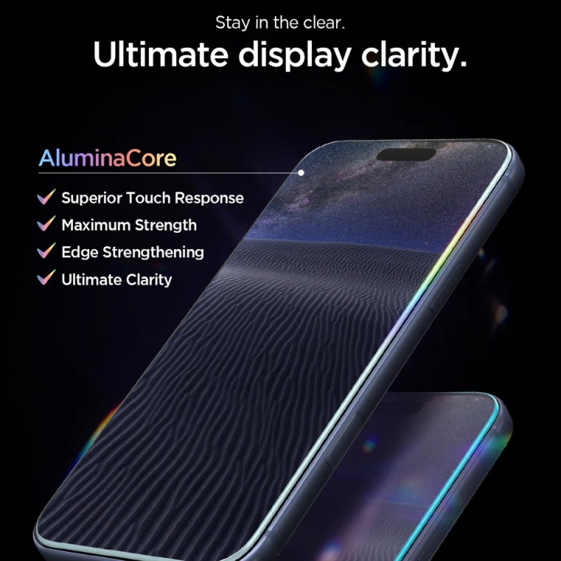 Стъклен протектор Spigen GLAS.tR EZ Fit с цяло лепило, За iPhone 17 Pro Max (6.9), Прозрачен
