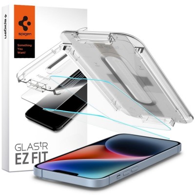 Стъклен протектор Spigen GLAS.tR EZ Fit с цяло лепило, За iPhone 17e/16e/14/13/13 Pro, Прозрачен
