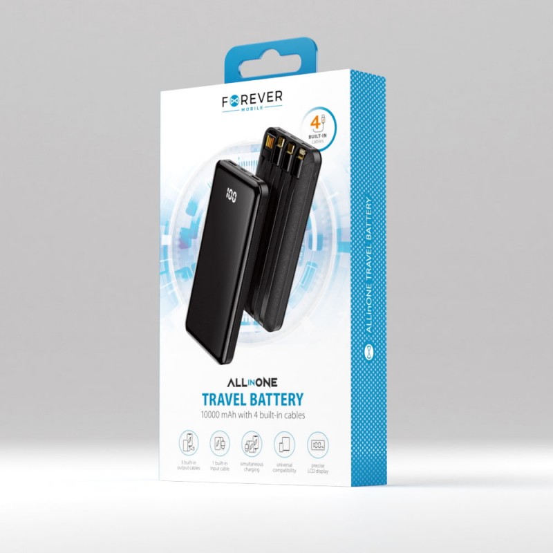 Външна батерия Power Bank 10000 mAh Forever TB-411 All in 1, Черна