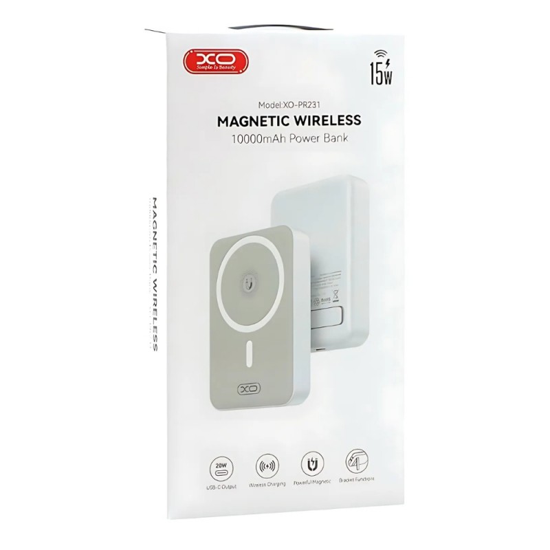Външна батерия Power Bank 10000 mAh XO PR231 20W 3А, магнитна с MagSafe, Бяла