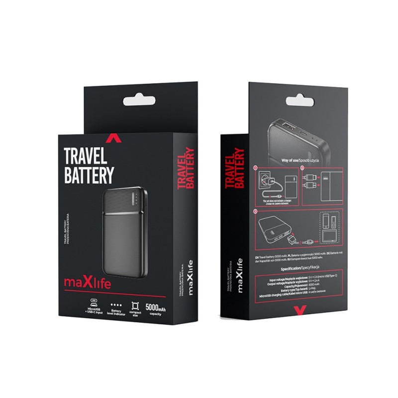 Външна батерия Power Bank 5000 mAh Maxlife MXPB-01, Черна
