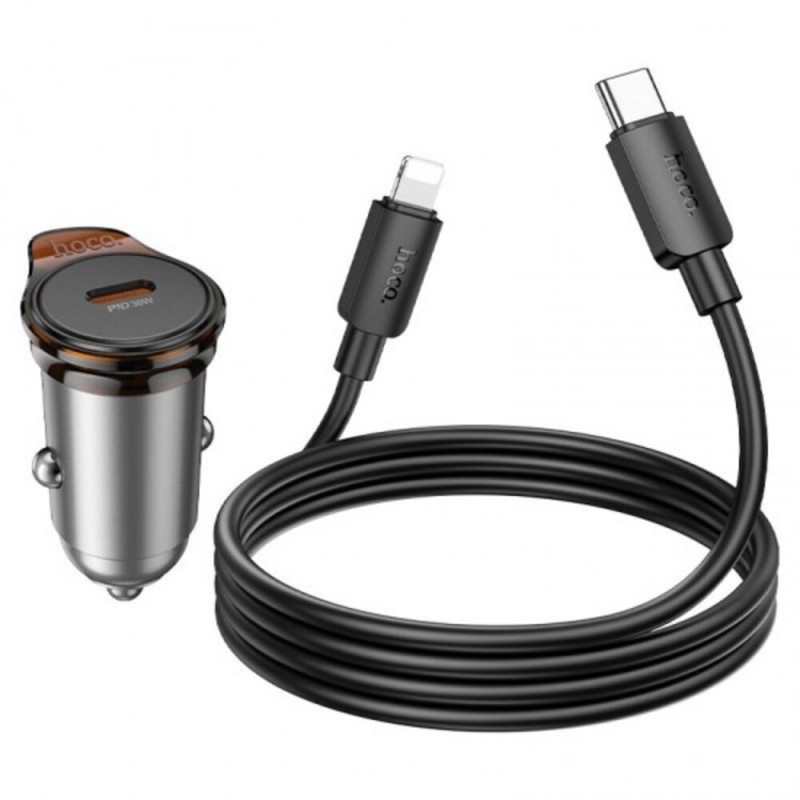 Зарядно устройство за кола комплект HOCO NZ16 PD 30W 1x USB-C с кабел USB-C - Lightning, Черен
