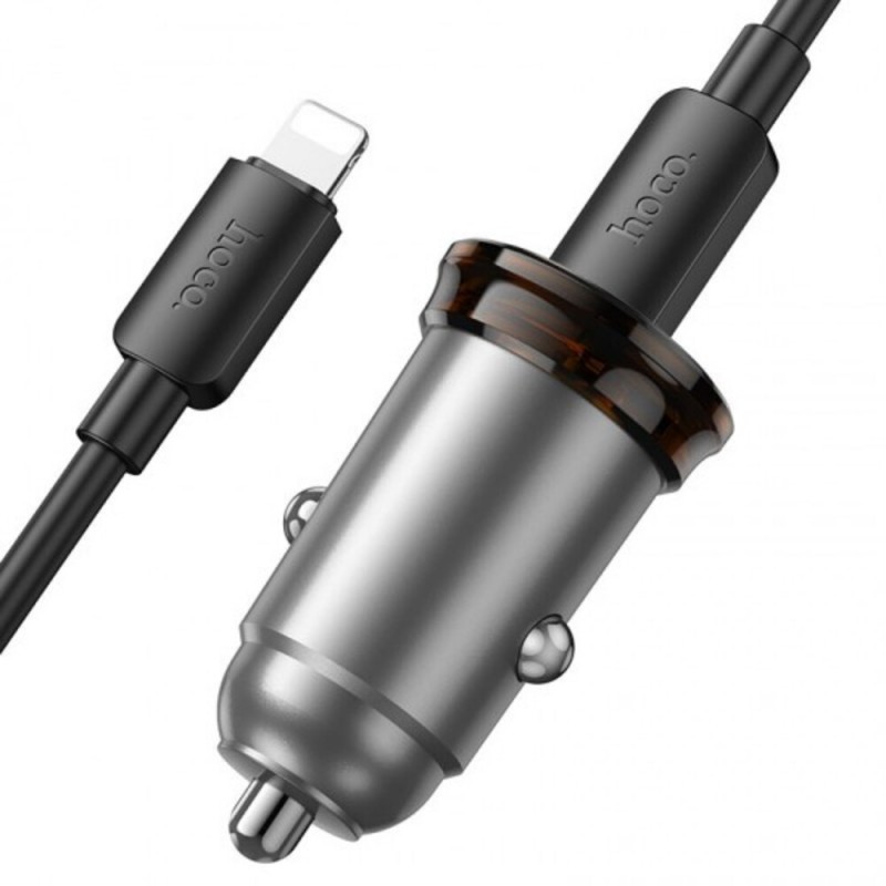 Зарядно устройство за кола комплект HOCO NZ16 PD 30W 1x USB-C с кабел USB-C - Lightning, Черен
