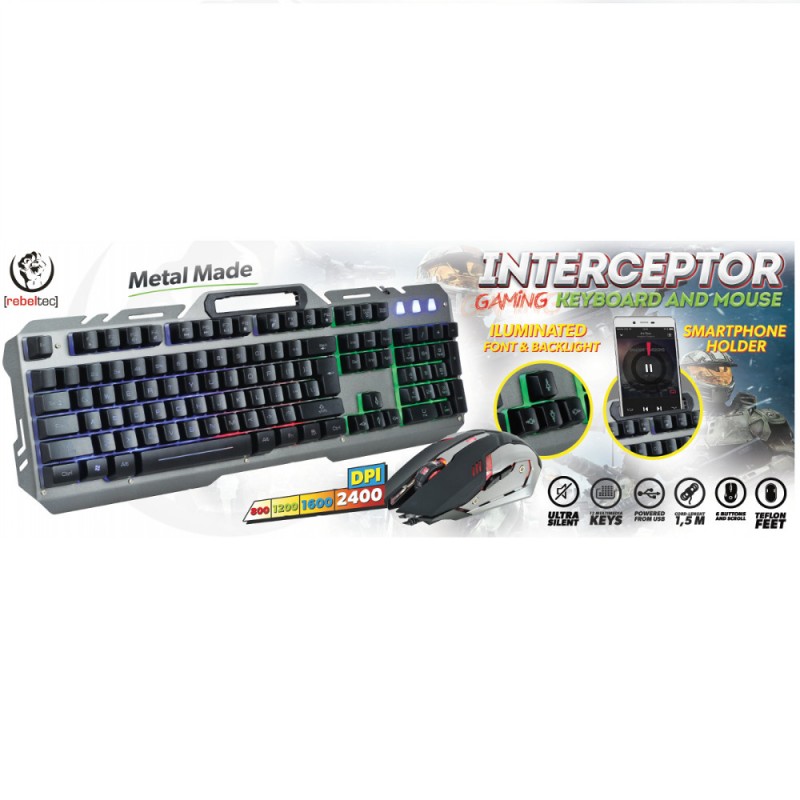 Жичен комплект Rebeltec: LED клавиатура + мишка за игри INTERCEPTOR 2