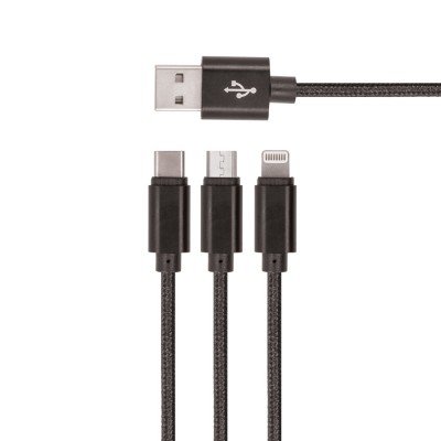 Setty кабел 3в1 USB - Lightning + USB-C + microUSB 1.0 m 2A KN3W1-01 черен