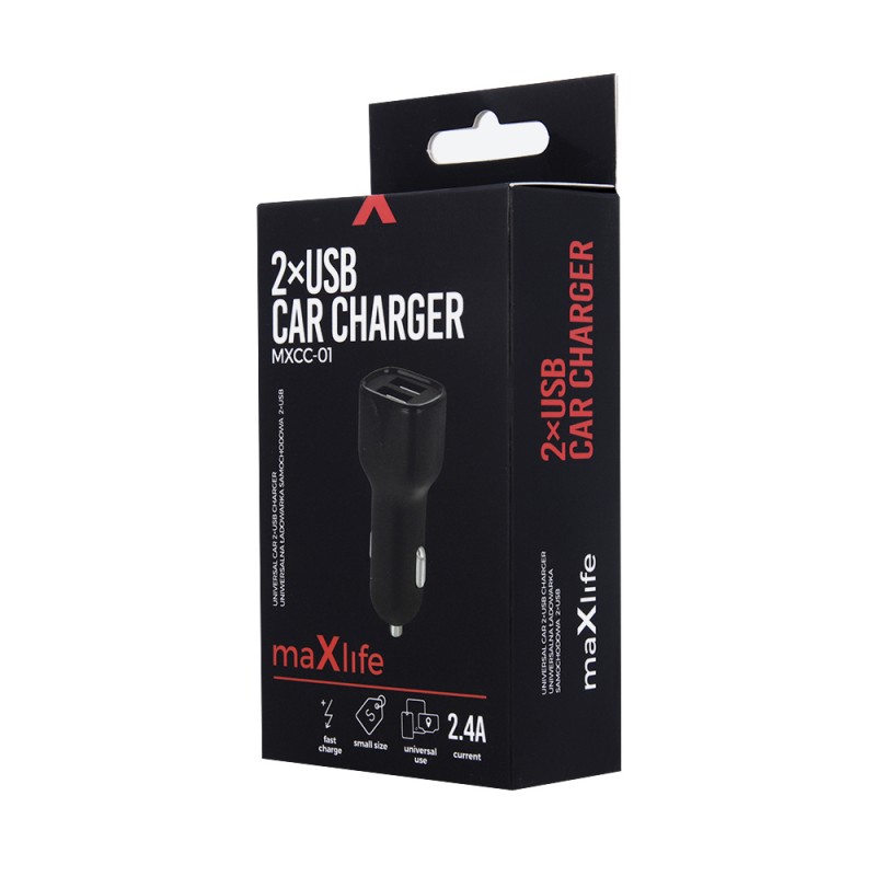 Maxlife зарядно за кола MXCC-01 2x USB 2.4A черно