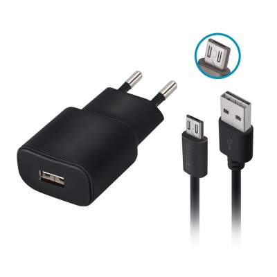 Мрежово зарядно устройство Forever TC-01 1x USB 2A черно + microUSB кабел