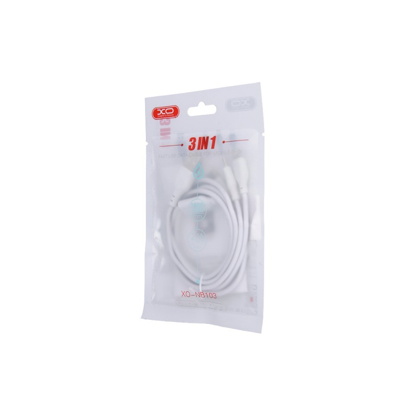 XO кабел NB103 3в1 USB - Lightning + USB-C + microUSB 1,0 m 2,1A бял