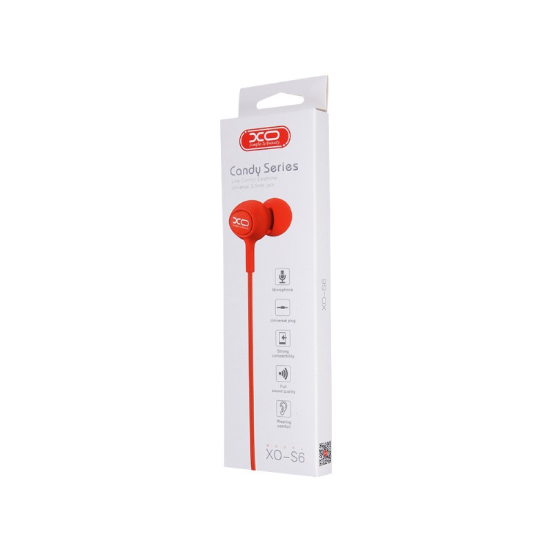 XO кабелни слушалки S6 jack 3,5mm тапи за уши червени