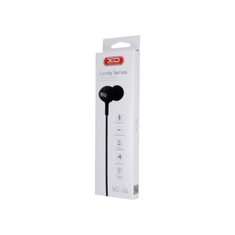 XO кабелни слушалки S6 jack 3,5mm тапи за уши черни
