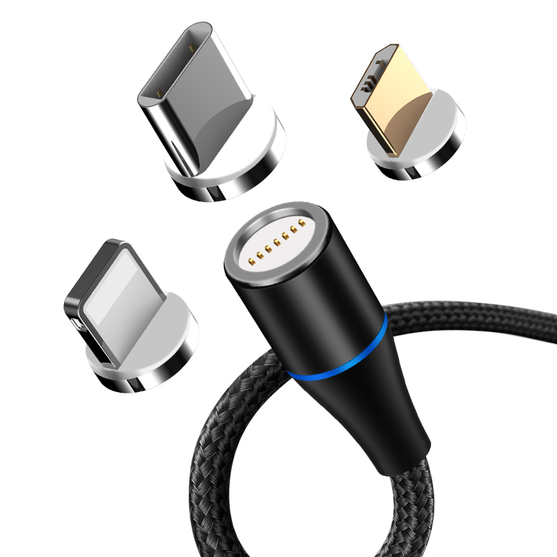Maxlife магнитен кабел MXUC-03 USB - Lightning + USB-C + microUSB 1.0 m 3A черен найлон
