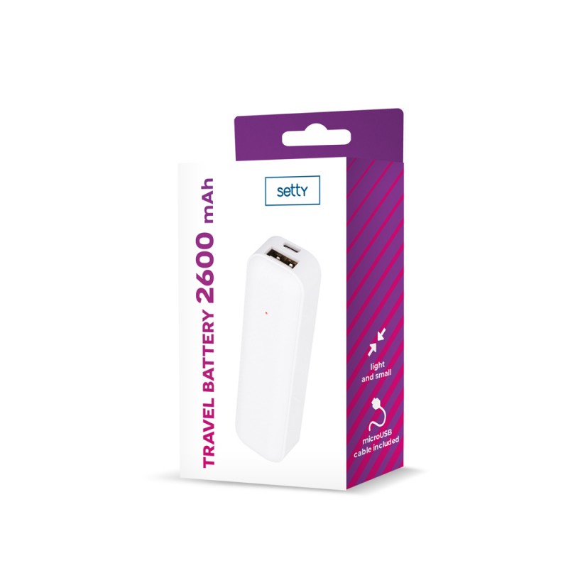 Setty power bank 2600 mAh мини бяла