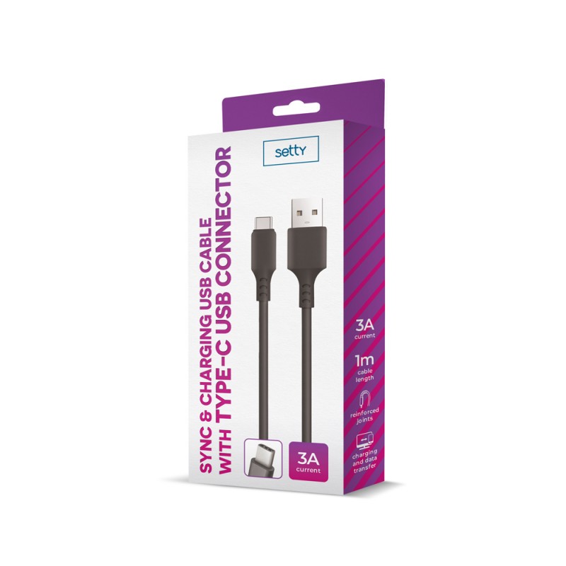 Setty USB - USB-C кабел 1.0 m 3A черен