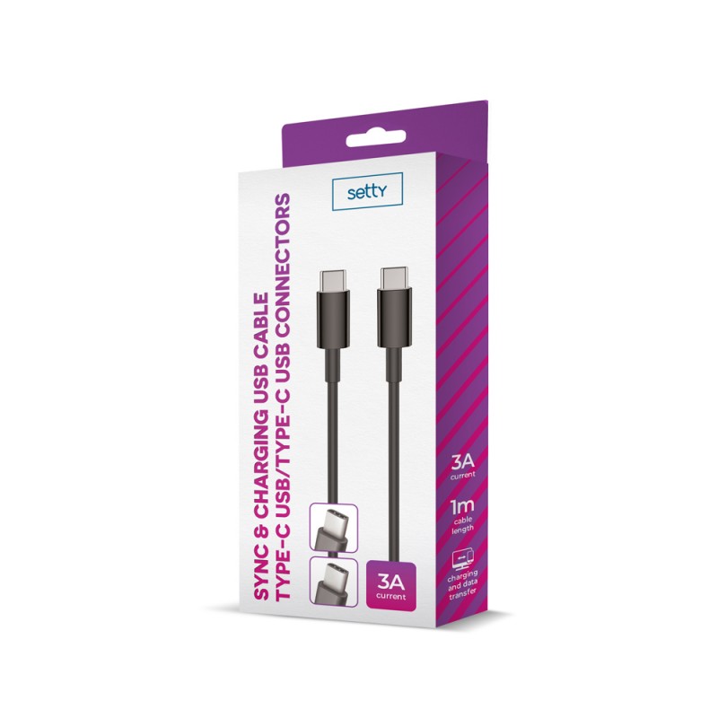 Setty USB-C - USB-C кабел 1.0 m 3A черен
