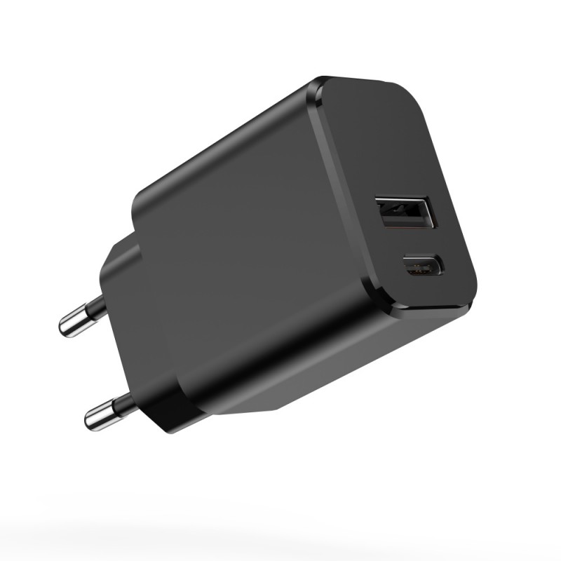 Стенно зарядно Setty 1x USB + USB-C 3A 20W черно