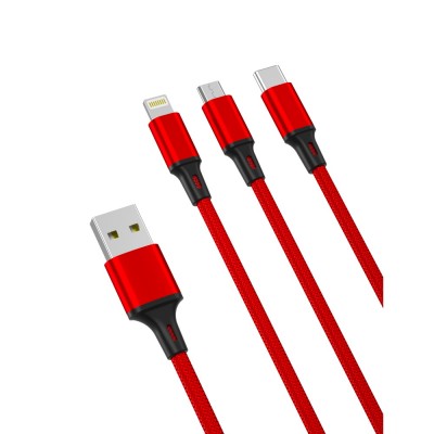 XO кабел NB173 3в1 USB - Lightning + USB-C + microUSB 1,2 m 2,4A червен