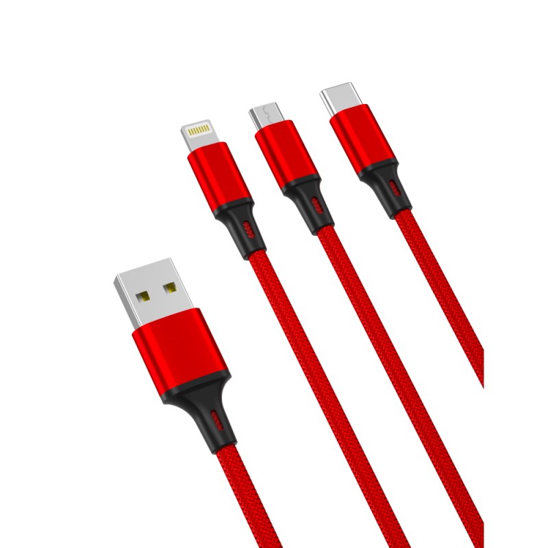 XO кабел NB173 3в1 USB - Lightning + USB-C + microUSB 1,2 m 2,4A червен