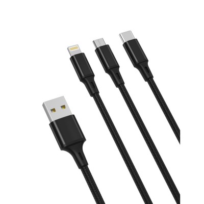 XO кабел NB173 3в1 USB - Lightning + USB-C + microUSB 1,2 m 2,4A черен