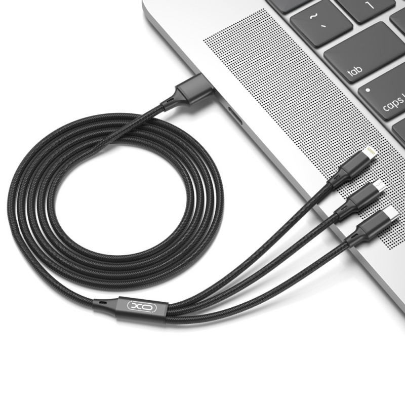 XO кабел NB173 3в1 USB - Lightning + USB-C + microUSB 1,2 m 2,4A черен