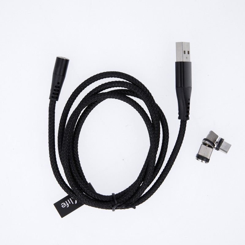 Maxlife магнитен кабел MXUC-03 USB - Lightning + USB-C + microUSB 1.0 m 3A черен найлон
