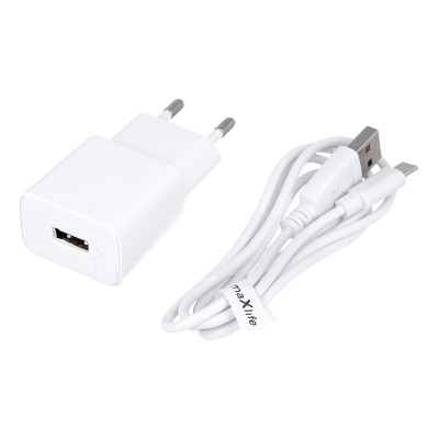 Зарядно устройство Maxlife MXTC-01 1x USB 2.1A бяло + USB-C кабел