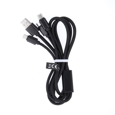 Maxlife кабел 3в1 USB - Lightning + USB-C + microUSB 1.0 m 2.1A черен найлон