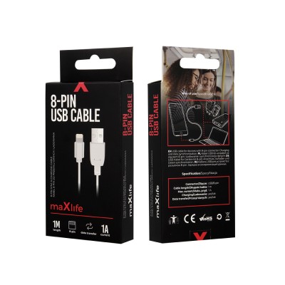 Maxlife USB - Lightning кабел 1.0 m 1A бял