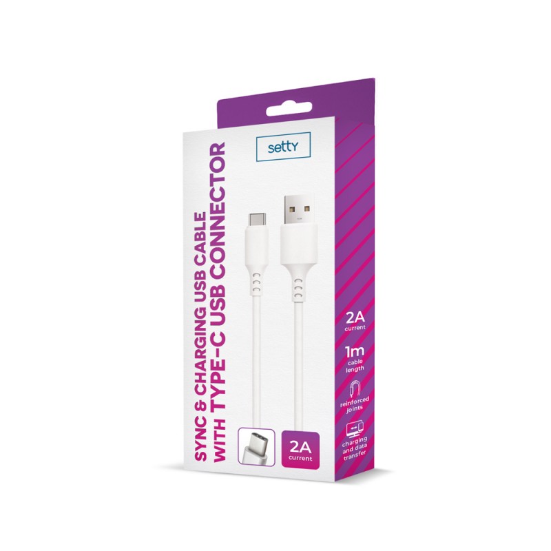 Setty USB - USB-C кабел 1.0 m 2A бял НОВ