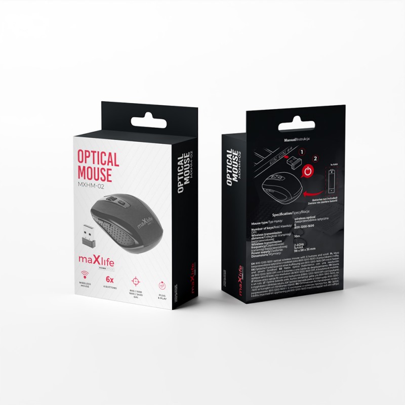 Maxlife Home Office безжична оптична мишка MXHM-02 800/1200/1600 DPI черна