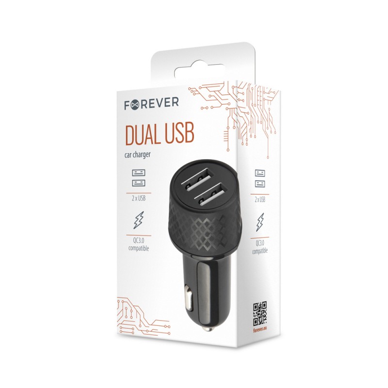 Зарядно за кола Forever 1xUSB 2.4A + 1xUSB QC 3.0 LA-03 черно