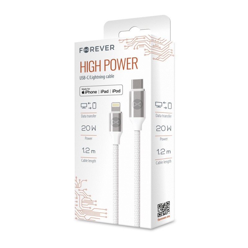 Forever MFI кабел USB-C - Lightning 1,2 m 3A 20W WHP12321 бял