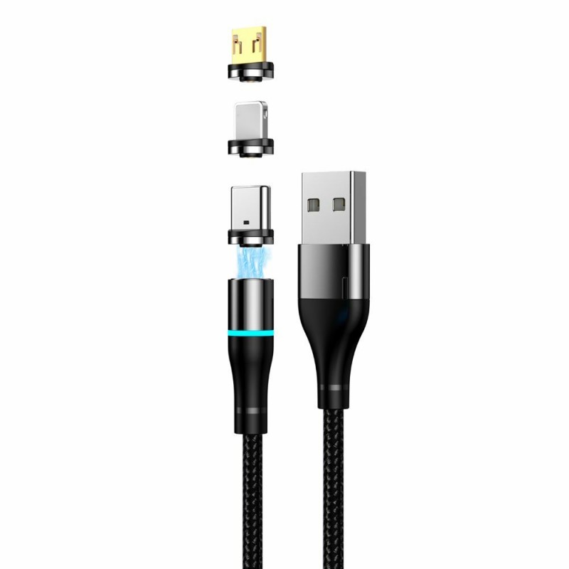 Setty магнитен USB кабел 1.0 m 2A найлон черен