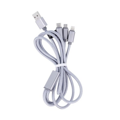 Maxlife кабел 3в1 USB - Lightning + USB-C + microUSB 1.0 m 2.1A сив найлон
