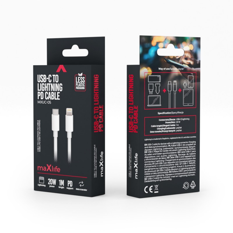 Maxlife MXUC-05 USB-C - Lightning кабел 1.0 m 20W бял
