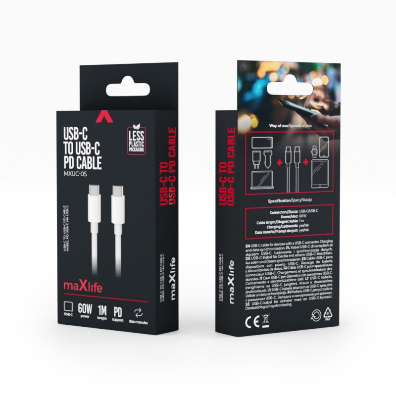 Maxlife MXUC-05 USB-C - USB-C кабел 1.0 m 60W бял