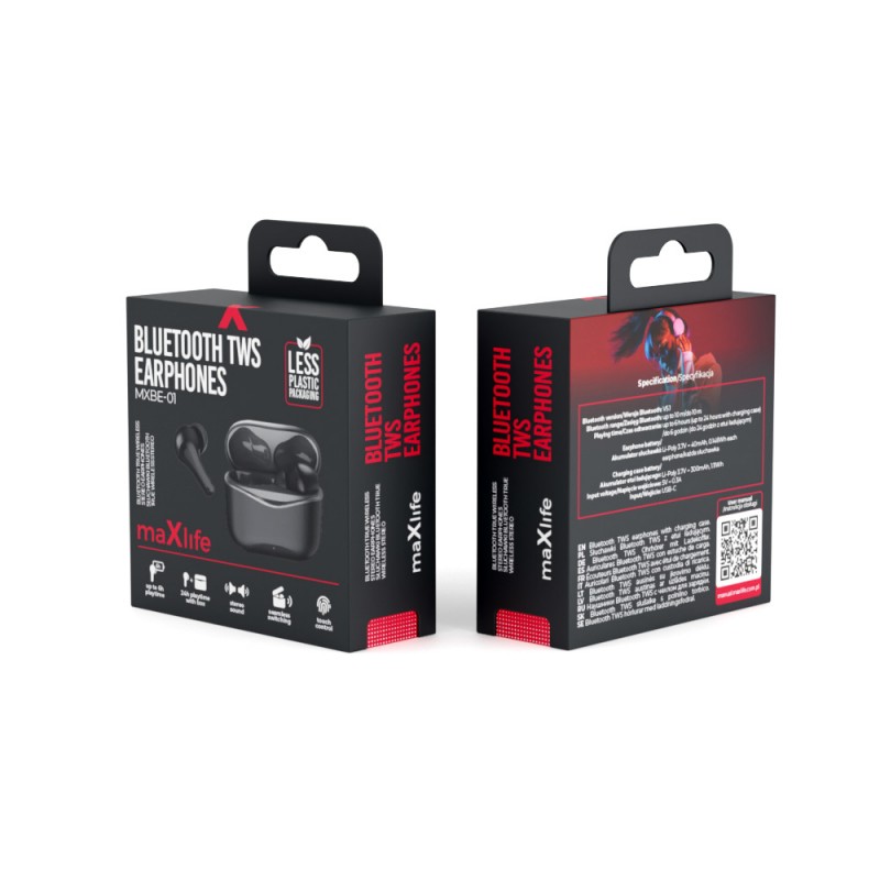 Maxlife BT слушалки MXBE-01 TWS черни тип тапи