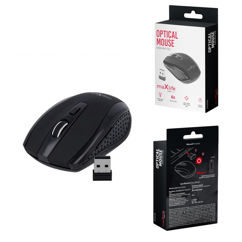 Maxlife Home Office безжична оптична мишка MXHM-02 800/1200/1600 DPI черна