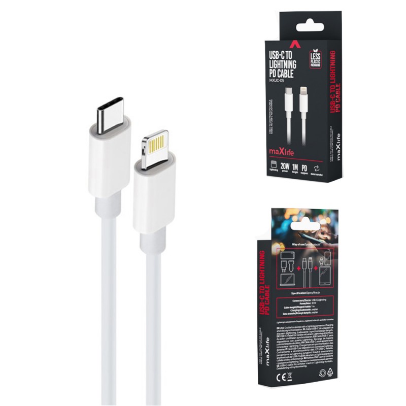 Maxlife MXUC-05 USB-C - Lightning кабел 1.0 m 20W бял