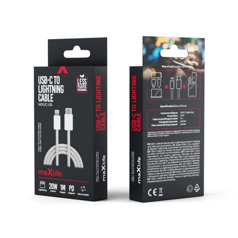 Maxlife MXUC-06 USB-C - Lightning кабел 1.0 m 20W сив найлон