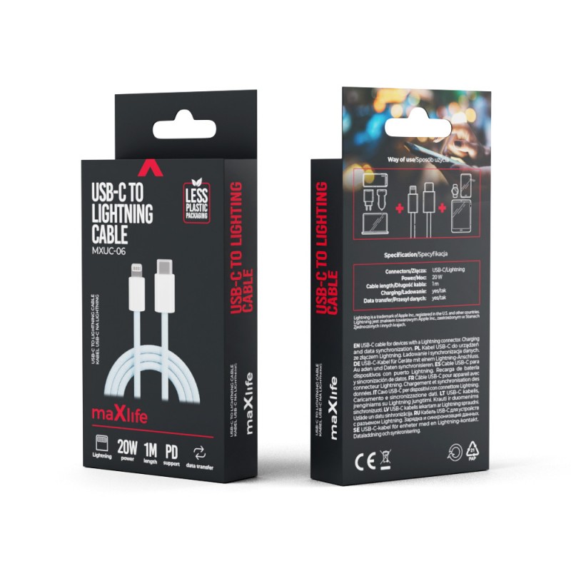Maxlife MXUC-06 USB-C - Lightning кабел 1.0 m 20W син найлон